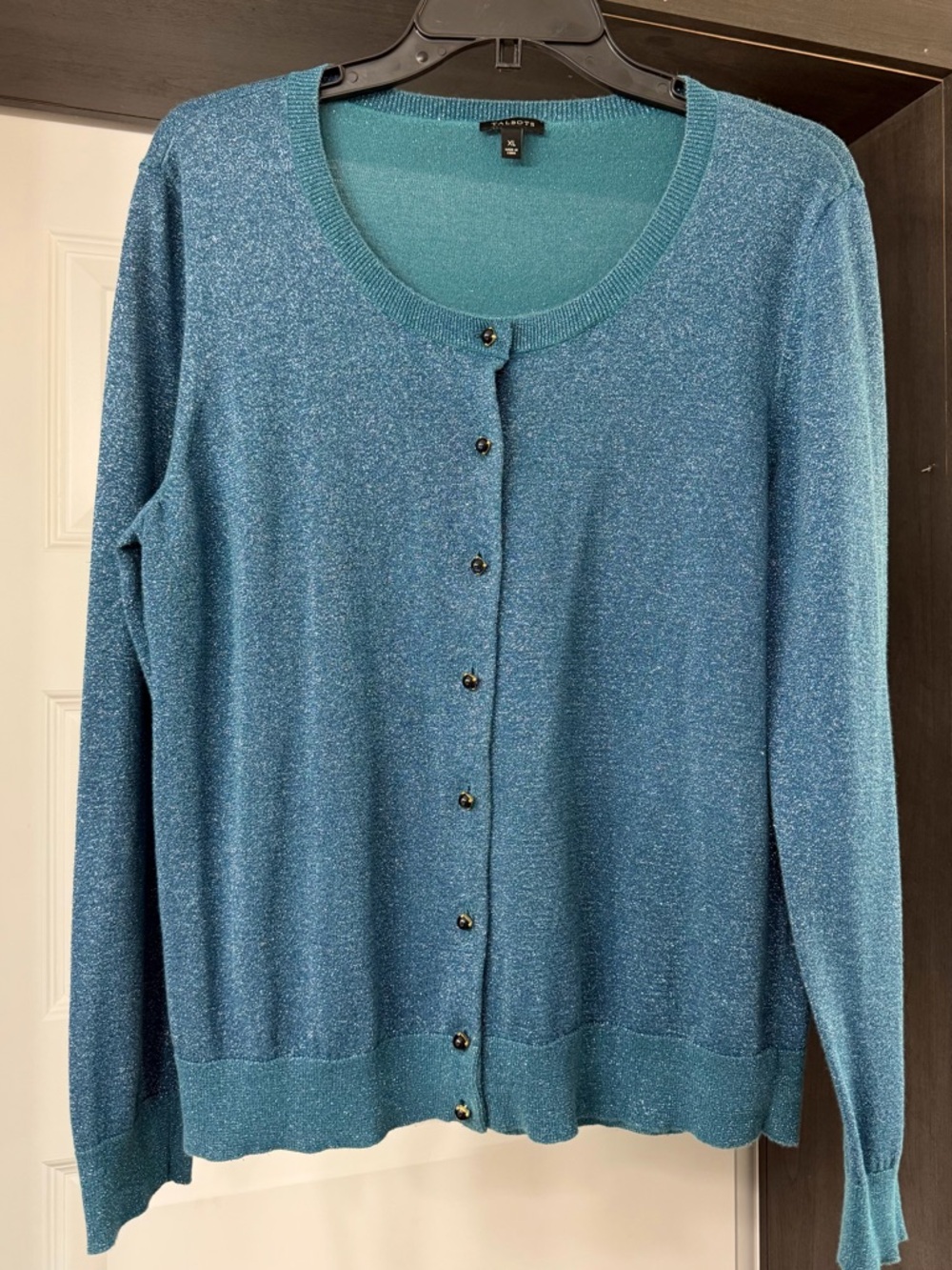 Talbots Metallic Teal Button-Front Sweater women’s size XL - Picture 4 of 4